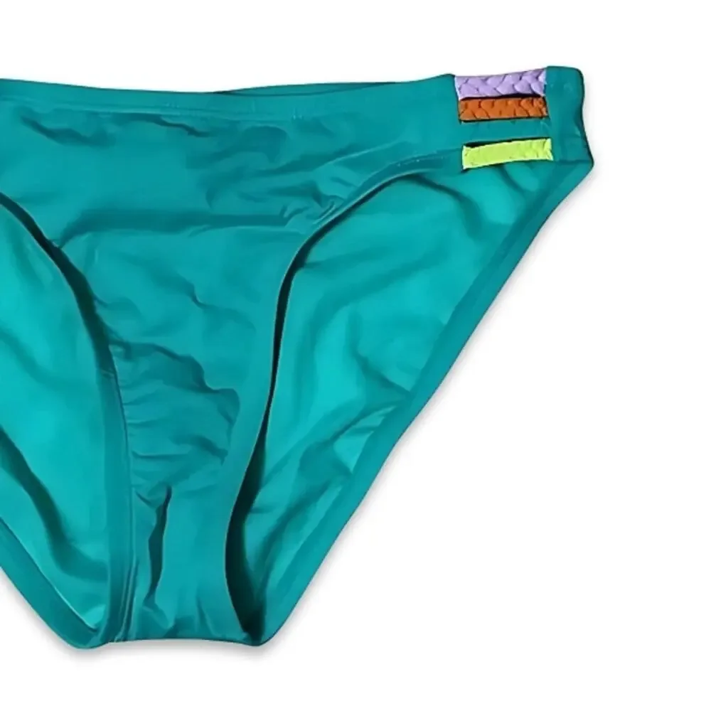 Hobie Bikini Bottoms Swimwear Stretch Braided Side Straps Blue Girls US 14 NWT